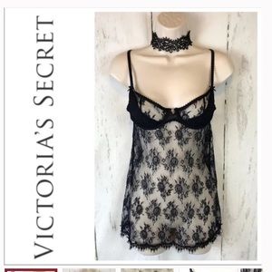 Victoria's Secret Black Lace Sheer Chemise with Underwire
